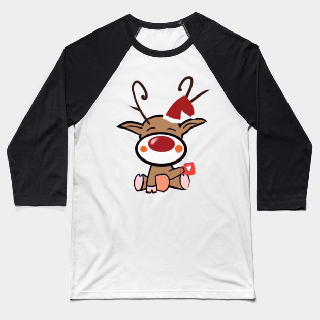 Morning Coffee Snowy Rudolf Baseball T-Shirt by xsaxsandra